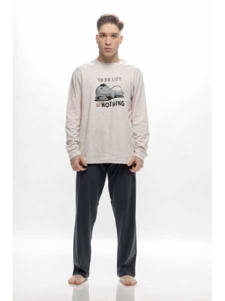 GALAXY - Ανδρική Χειμερινή Πιτζάμα “To Do List Nothing” #793 Εκρού
