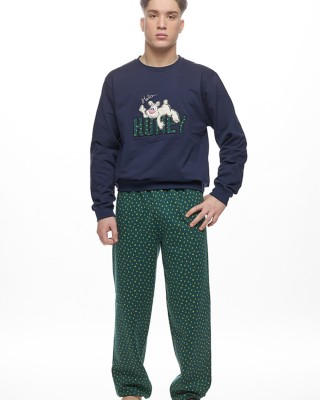 GALAXY - Ανδρική Χειμερινή Πιτζάμα “Hello Honey” #801 Μπλε