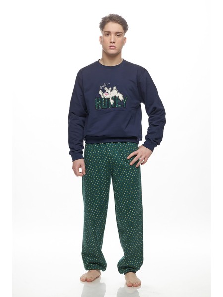 GALAXY - Ανδρική Χειμερινή Πιτζάμα “Hello Honey” #801 Μπλε