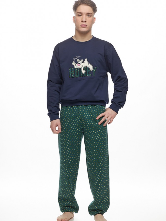 GALAXY - Ανδρική Χειμερινή Πιτζάμα “Hello Honey” #801 Μπλε