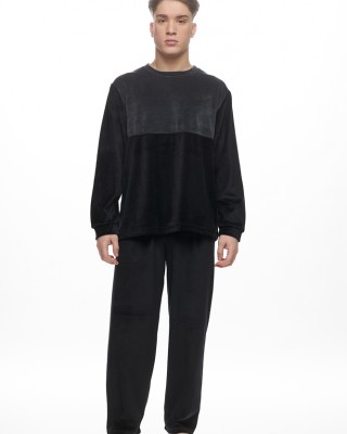 GALAXY - Ανδρική Χειμερινή Πιτζάμα Βελουτέ #806 Μαύρο