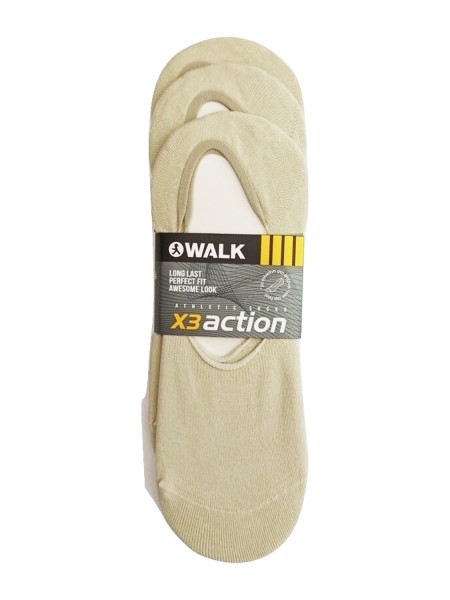 WALK Ανδρικές Αόρατες Βαμβακερές Κάλτσες Με Σιλικόνη Στην Φτέρνα Σετ 3 Ζεύγη ΜΠΕΖ - V25