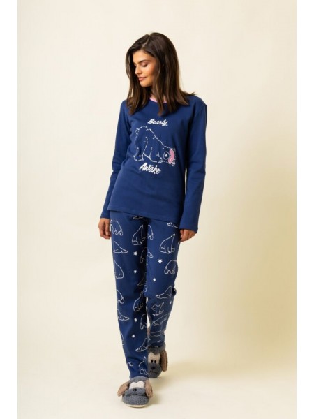 HAPPY FAMILY - Γυναικεία Χειμερινή Πυτζάμα Βαμβακερή "BEAUTY AWAKE" #982 Μπλε