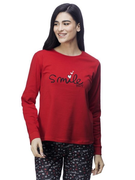 GALAXY - Γυναικεία Χειμερινή Πυτζάμα Βαμβακερή "Smile" #816 Κόκκινο