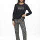 GALAXY - Γυναικεία Χειμερινή Πυτζάμα Βαμβακερή "The Real Boss" #814 Μαύρο