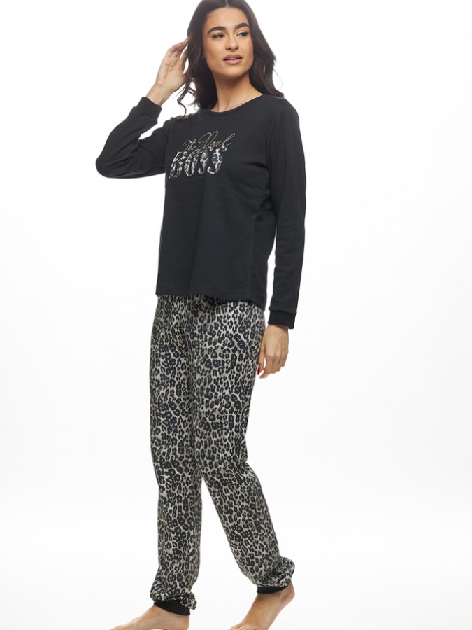 GALAXY - Γυναικεία Χειμερινή Πυτζάμα Βαμβακερή "The Real Boss" #814 Μαύρο