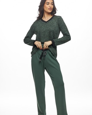 GALAXY - Γυναικεία Χειμερινή Πυτζάμα Βαμβακερή "animal print" #820 Πράσινο