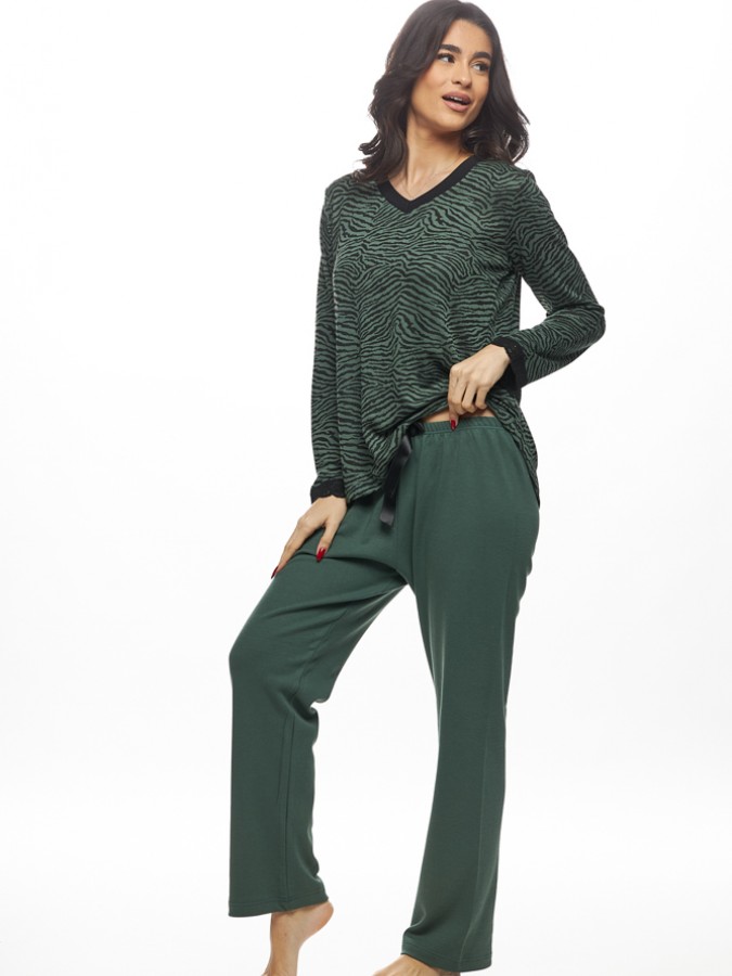 GALAXY - Γυναικεία Χειμερινή Πυτζάμα Βαμβακερή "animal print" #820 Πράσινο