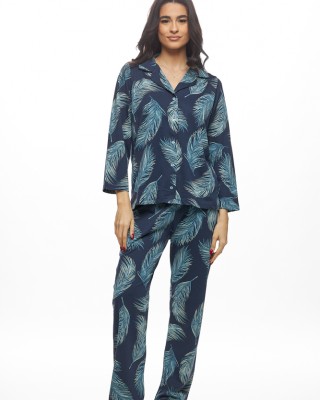 GALAXY - Γυναικεία Χειμερινή Πυτζάμα Βαμβακερή με Κουμπιά #824 Μπλε