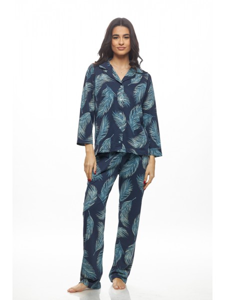 GALAXY - Γυναικεία Χειμερινή Πυτζάμα Βαμβακερή με Κουμπιά #824 Μπλε GALAXY - Γυναικεία Χειμερινή Πυτζάμα Βαμβακερή με Κουμπιά #824 Μπλε