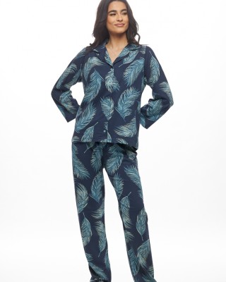 GALAXY - Γυναικεία Χειμερινή Πυτζάμα Βαμβακερή με Κουμπιά #824 Μπλε