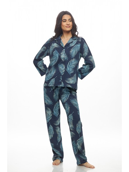 GALAXY - Γυναικεία Χειμερινή Πυτζάμα Βαμβακερή με Κουμπιά #824 Μπλε GALAXY - Γυναικεία Χειμερινή Πυτζάμα Βαμβακερή με Κουμπιά #824 Μπλε