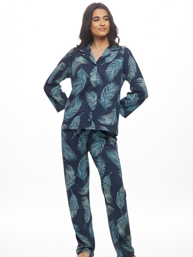 GALAXY - Γυναικεία Χειμερινή Πυτζάμα Βαμβακερή με Κουμπιά #824 Μπλε