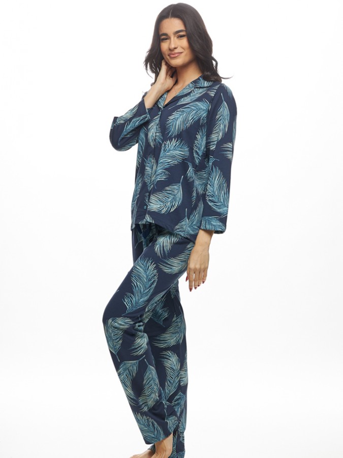 GALAXY - Γυναικεία Χειμερινή Πυτζάμα Βαμβακερή με Κουμπιά #824 Μπλε