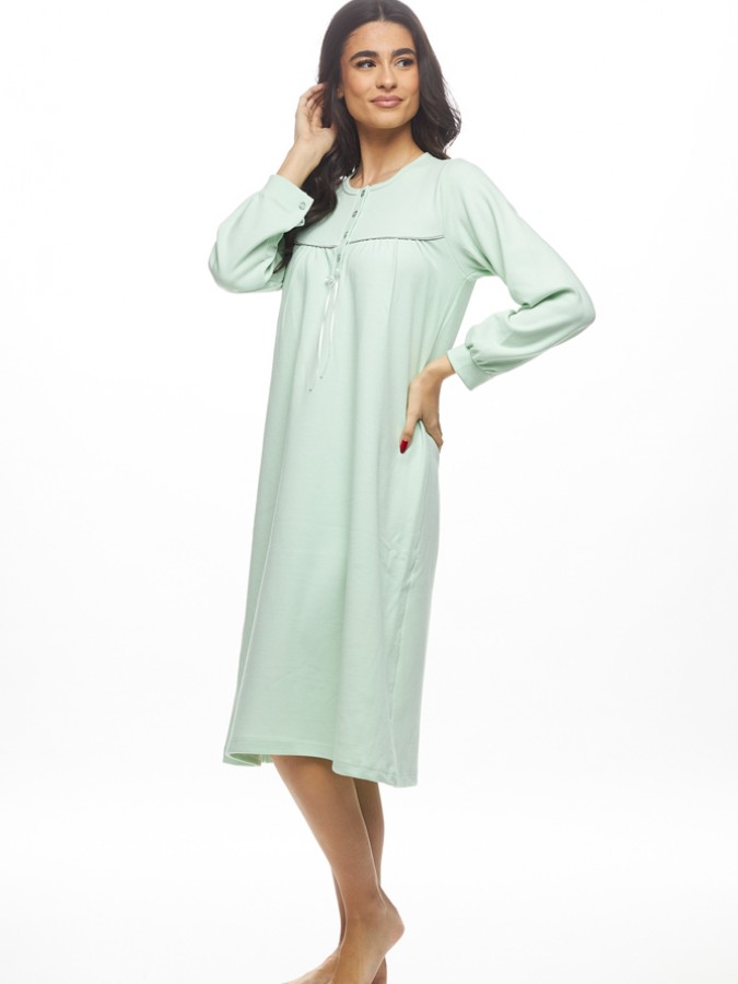 GALAXY - Γυναικεία Χειμερινή Νυχτικό Midi με Κουμπιά Βαμβακερή #827 Μέντα