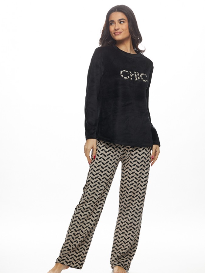 GALAXY - Γυναικεία Χειμερινή Πυτζάμα Βελουτε "Chic" #840 Μαύρο