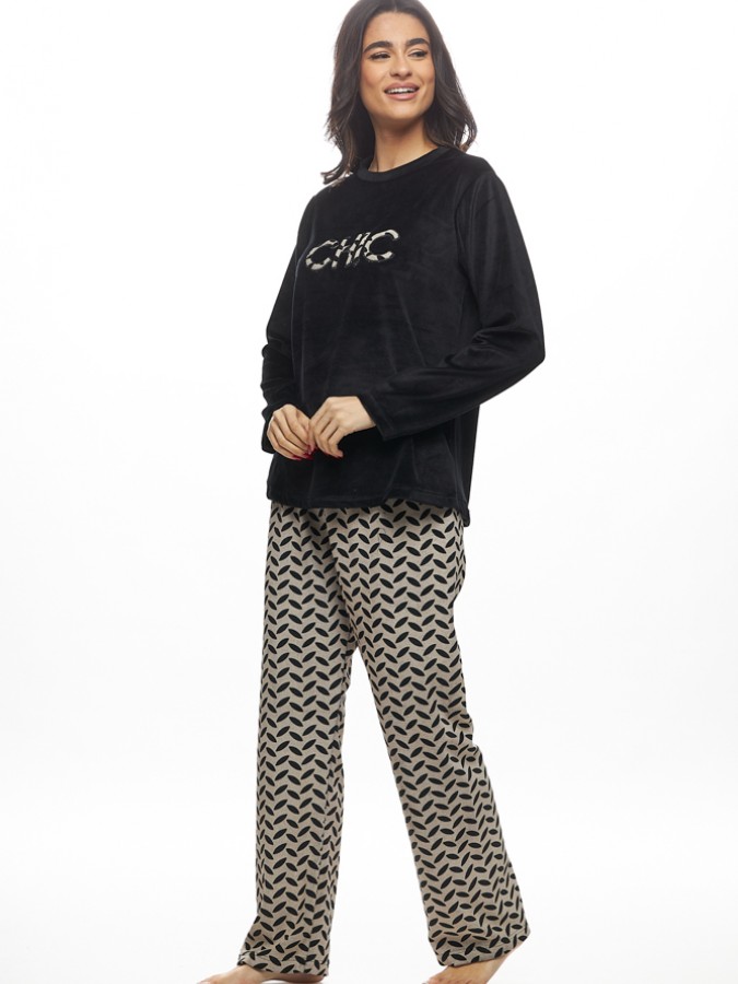 GALAXY - Γυναικεία Χειμερινή Πυτζάμα Βελουτε "Chic" #840 Μαύρο