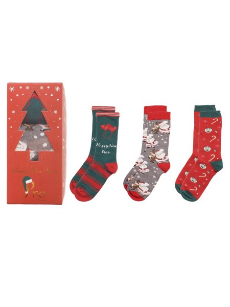 PRO SOCKS Γυναικείες Χριστουγεννιάτικες Κάλτσες 3 Ζευγάρια #GFBOX3 Πολύχρωμες