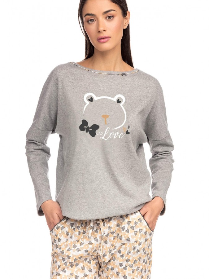 Vamp - Γυναικεία Χειμερινή Πυτζάμα Βαμβακερή 15383 Γκρι