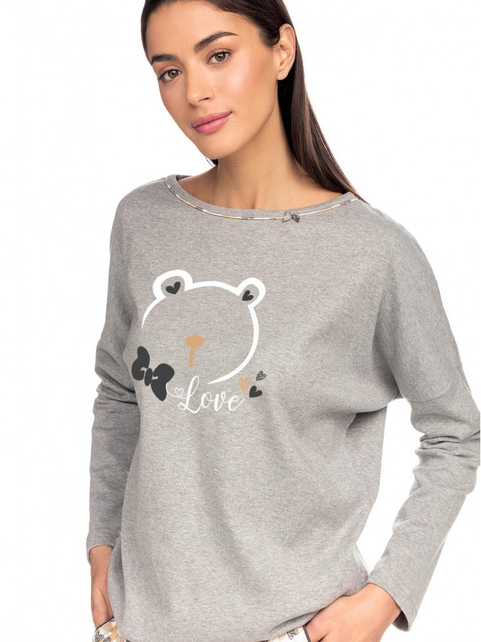 Vamp - Γυναικεία Χειμερινή Πυτζάμα Βαμβακερή 15383 Γκρι