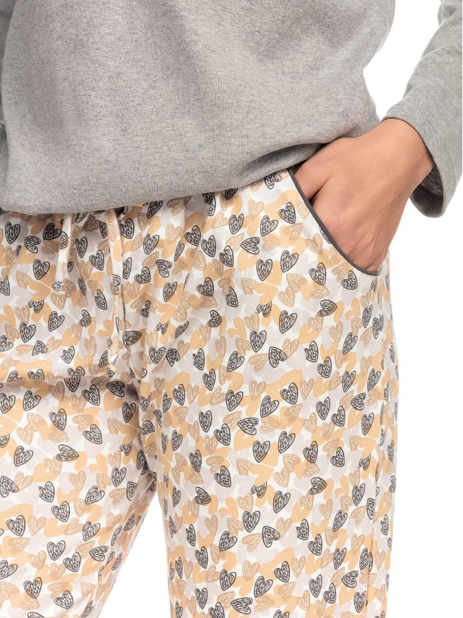 Vamp - Γυναικεία Χειμερινή Πυτζάμα Βαμβακερή 15383 Γκρι