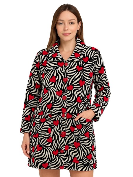 GIOTA - Γυναικεία Ρόμπα Fleece με Κουμπιά - 1242 Ζεβρε
