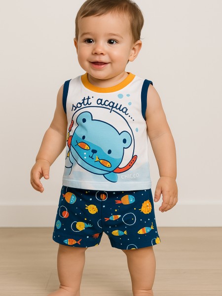 CHICCO Βρεφικό Σετ Αμάνικο Με Βερμούδα για αγόρια 3-24 μηνών #718410 Λευκό