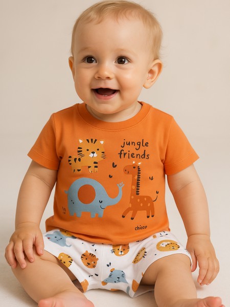 CHICCO Βρεφικό Σετ Κοντομάνικο Με Βερμούδα για αγόρια 3-24 μηνών #756210 Πορτοκαλί