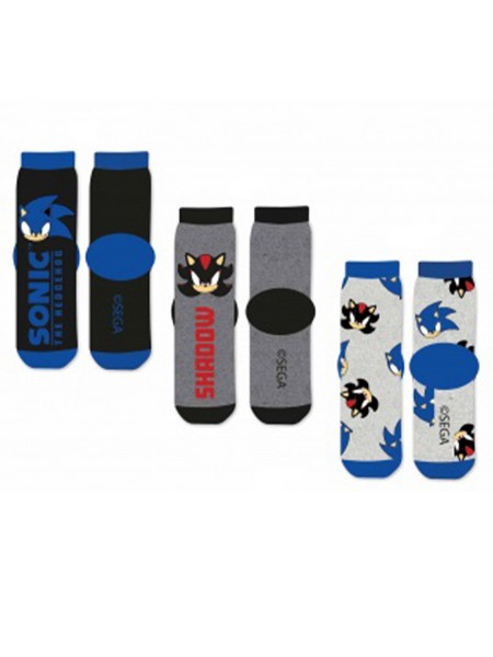 DISNEY Kάλτσες μακριές για αγόρι σετ 3 ζεύγη Sonic #39135 Μαύρο/ Γκρι/ Γκρι