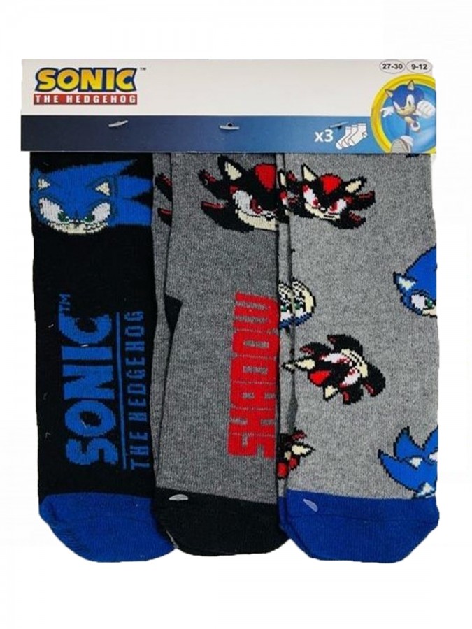 DISNEY Kάλτσες μακριές για αγόρι σετ 3 ζεύγη Sonic #39135 Μαύρο/ Γκρι/ Γκρι