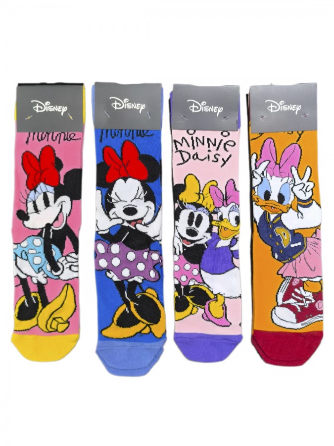 DISNEY Kάλτσες ψηλές με σχέδια σετ 4 ζεύγη #MN22204 Minnie Mouse (μπλε-ροζ-φουξ-πορτοκαλί)