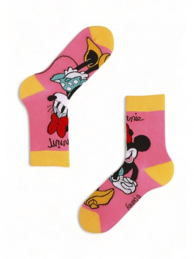 DISNEY Kάλτσες ψηλές με σχέδια σετ 4 ζεύγη #MN22204 Minnie Mouse (μπλε-ροζ-φουξ-πορτοκαλί)