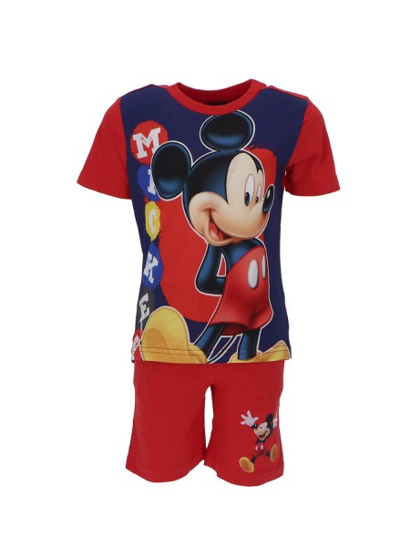 DISNEY Παιδική Πιτζάμα Καλοκαιρινή για αγόρι 2-8 ετών Mickey Mouse Happy #23-1078 Κόκκινο