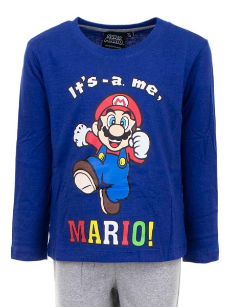 DISNEY Παιδική Πυτζάμα Χειμωνιάτικη για αγόρι 3-8 Ετών Super Mario Its's-a me , Mario #MAR21-2001 Μπλε