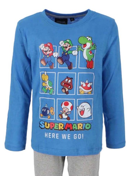 DISNEY Παιδική Πυτζάμα Χειμωνιάτικη για αγόρι 3-8 Ετών Super Mario Here we go #MAR21-2002 Μπλε