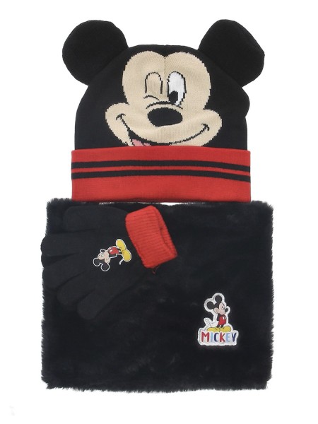 DISNEY Παιδικό Σετ 3 τεμαχίων σκουφάκι- γάντια- κασκόλ  3-10 ετών Mickey Mouse #3192 Μαύρο