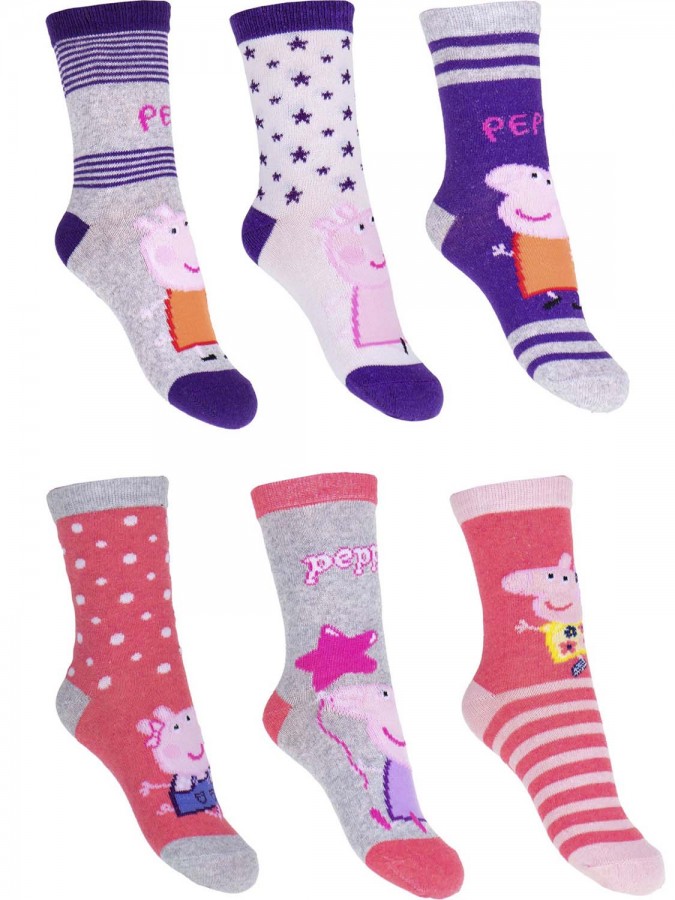 DISNEY Kάλτσες μακριές για Κορίτσι σετ 3 ζεύγη Peppa Pig #37594 Μοβ