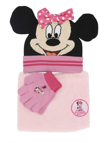 DISNEY Παιδικό Σετ 3 τεμαχίων σκουφάκι- γάντια- κασκόλ  3-10 ετών Minnie Mouse #3194 Ροζ