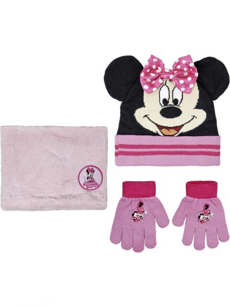 DISNEY Παιδικό Σετ 3 τεμαχίων σκουφάκι- γάντια- κασκόλ  3-10 ετών Minnie Mouse #3194 Ροζ