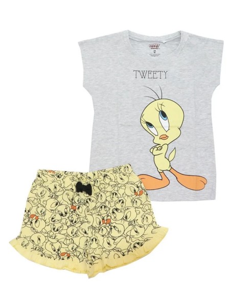 DISNEY Παιδική Πιτζάμα Καλοκαιρινή για κορίτσι 9-14 ετών Tweety #4581 Γκρι