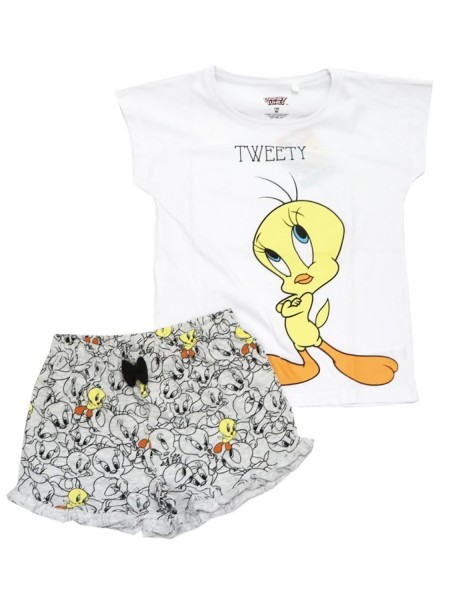 DISNEY Παιδική Πιτζάμα Καλοκαιρινή για κορίτσι 9-14 ετών Tweety #4581 Λευκό DISNEY Παιδική Πιτζάμα Καλοκαιρινή για κορίτσι 9-14 ετών Tweety #4581 Λευκό