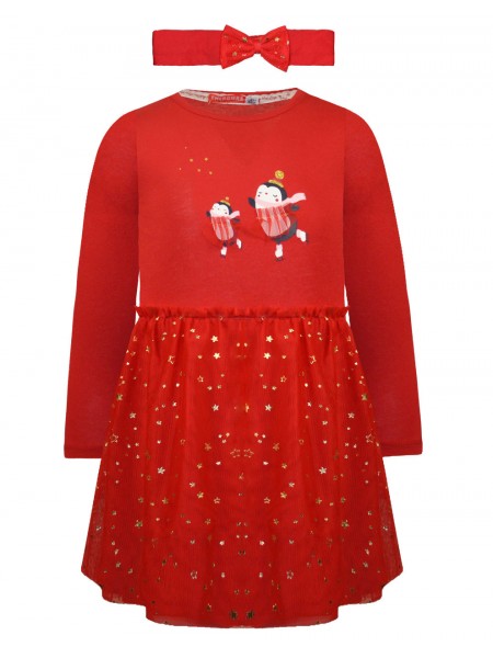 ENERGIERS Μακό χριστουγεννιάτικο φόρεμα με ασορτί κορδέλα για κορίτσι 1-6 ετών| 15-122380-7 ΚΟΚΚΙΝΟ