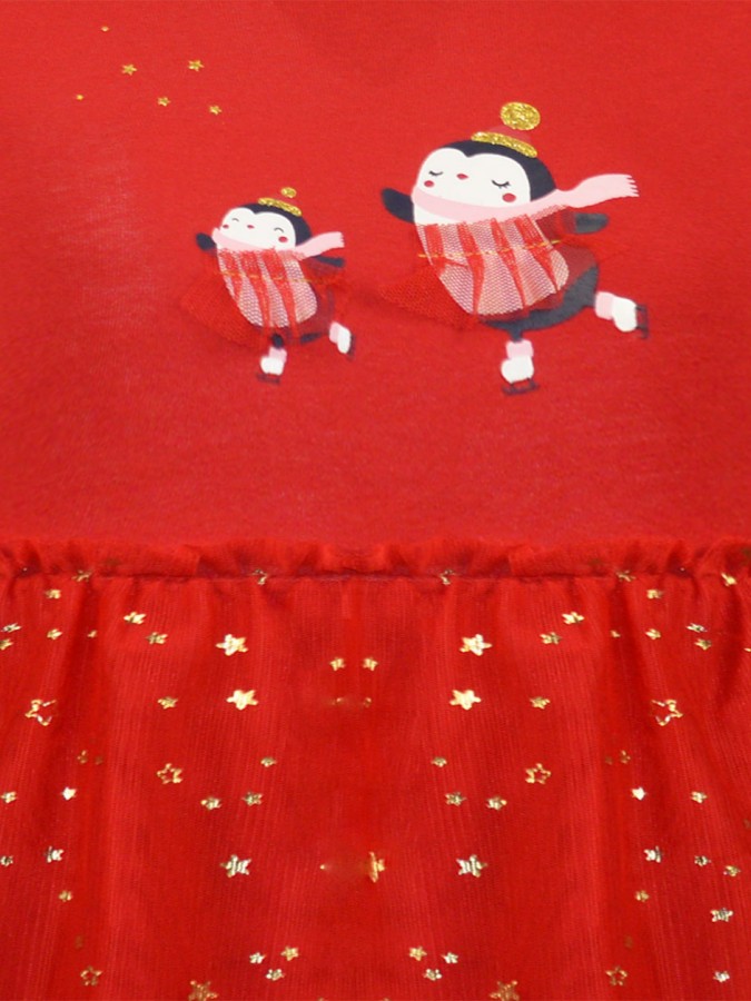 ENERGIERS Μακό χριστουγεννιάτικο φόρεμα με ασορτί κορδέλα για κορίτσι 1-6 ετών| 15-122380-7 ΚΟΚΚΙΝΟ