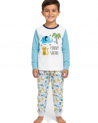 ENERGIERS Παιδική Πυτζάμα Χειμωνιάτικη για αγόρι 1-6 ετών #32-125102-9 Λευκό/ Γαλάζιο