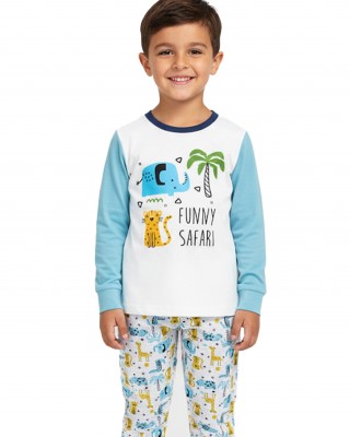 ENERGIERS Παιδική Πυτζάμα Χειμωνιάτικη για αγόρι 1-6 ετών #32-125102-9 Λευκό/ Γαλάζιο