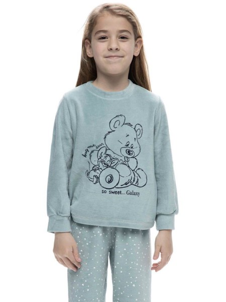 GALAXY Παιδική Πυτζάμα Χειμωνιάτικη Βελουτέ για Κορίτσι 2-6 ετών Hug Me Dear So Sweet #117 Βεραμάν