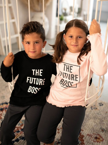 HAPPY FAMILY- Παιδική Πυτζάμα Χειμωνιάτικη για Κορίτσι 6-12 ετών THE FUTURE BOSS #294 Ροζ