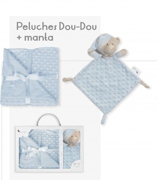 Interbaby Κουβέρτα Αγκαλιάς & Λίκνου Bear με Ζωάκι 80x110εκ. 2τμχ #PD001 Μπλε 