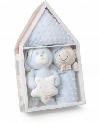 Σετ Δώρου 3 τεμαχίων “Casita” – Μπλε Κουβέρτα + Πετρούλα & Dou-Dou 3τμχ #Set25 Μπλε 