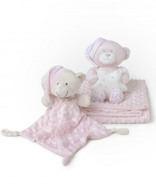 Σετ Δώρου 3 τεμαχίων “Casita” – Μπλε Κουβέρτα + Πετρούλα & Dou-Dou 3τμχ #Set25 Ροζ